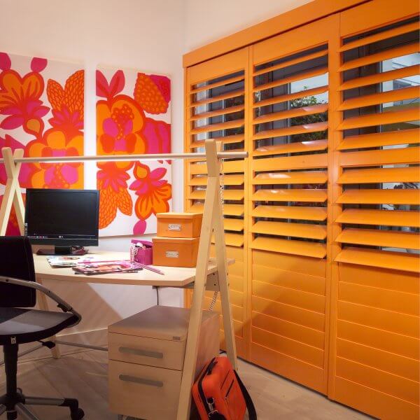 fancy office with orange blinded doors