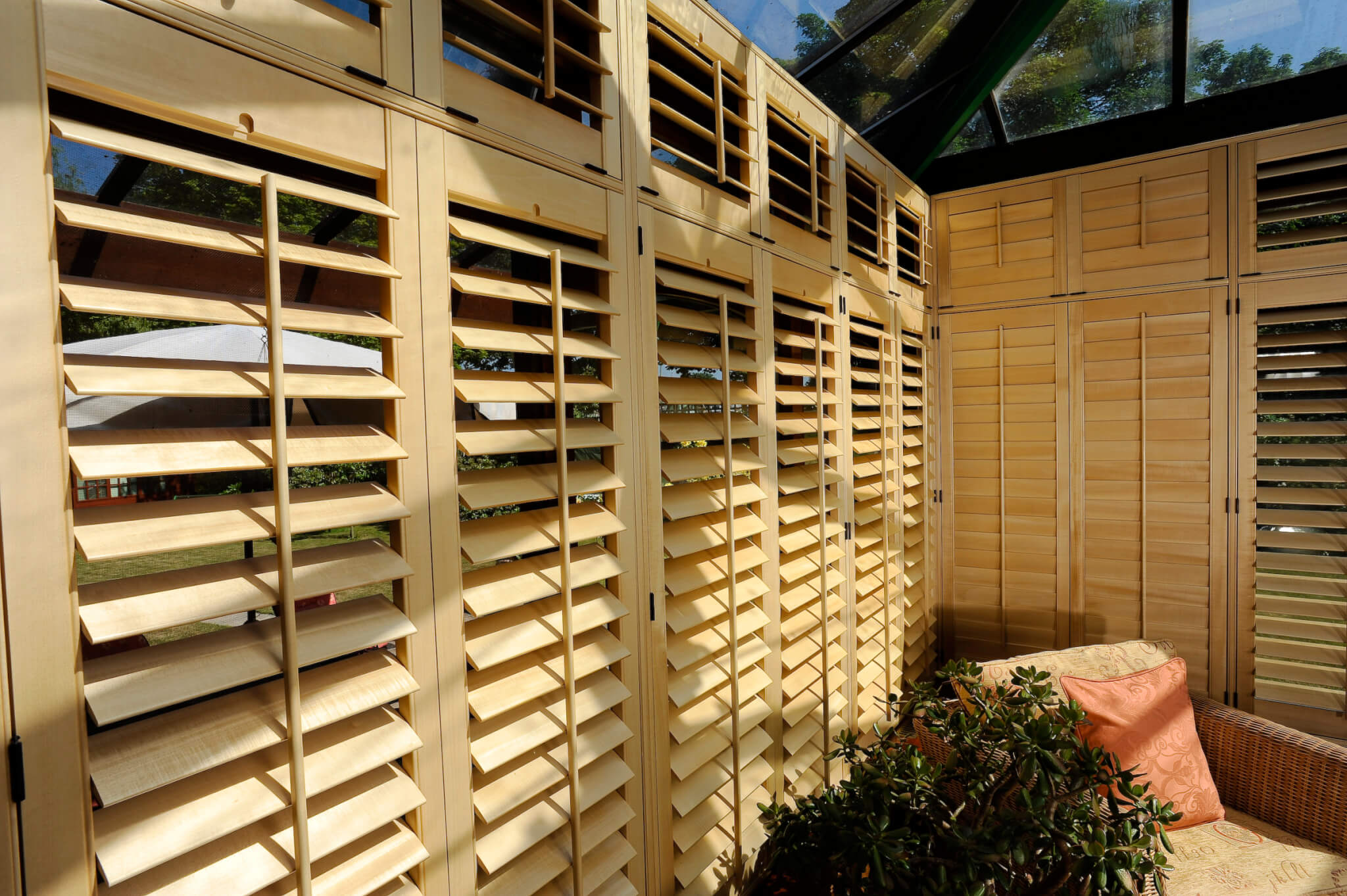 beautiful wooden blinds in conservatory